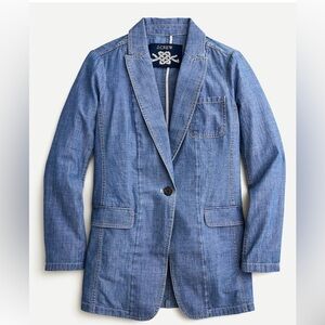 J.Crew Long Parke Blazer In Washed Chambray- NWT- Medium Wash- Size 8